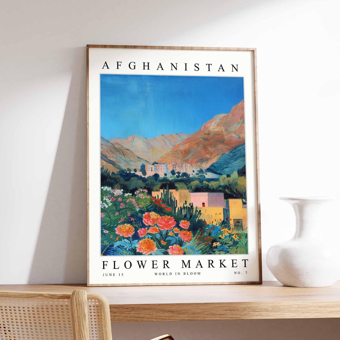Afghanistan Coral Peony Mountain Town Rust Hills Bloom Poster