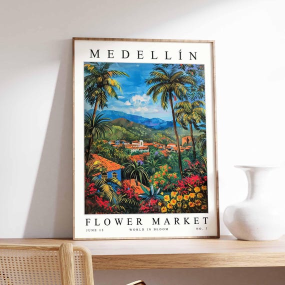Medellín Flower Market, Colombian Travel Poster