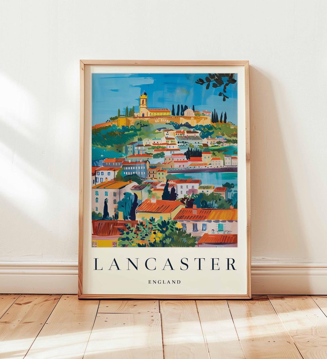 Lancaster England Priory Hilltop Overlook Painting Travel Poster