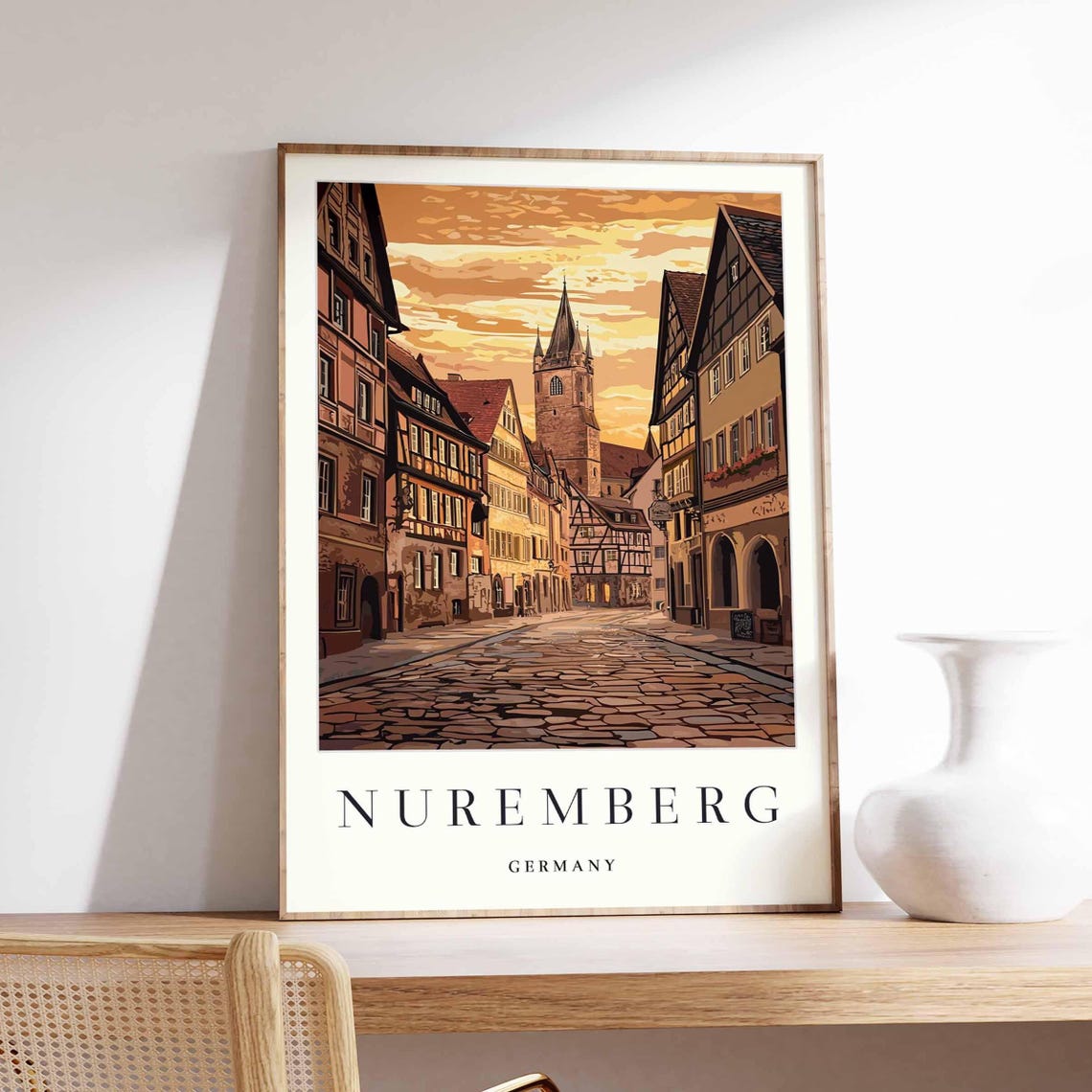 Nuremberg Germany Sunset Old Town Half Timbered Street Poster