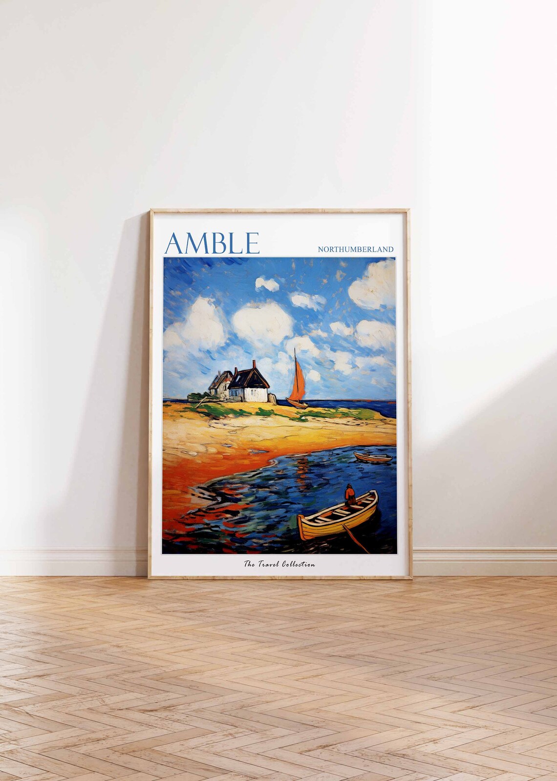 Amble Northumberland Sunset Beach Boats Painting Travel Poster - Image 3