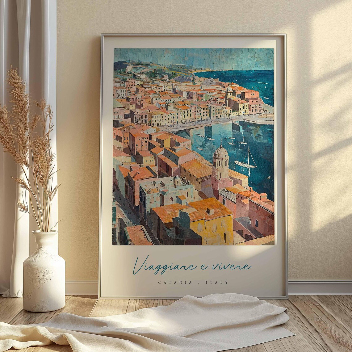 Catania Italy Viaggiare e Vivere Old Town Harbor Aerial Art Poster - Image 2