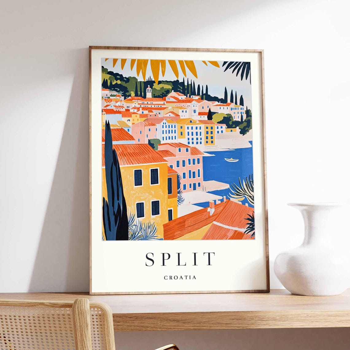 Split Croatia Rooftops Panorama Bell Tower Palm Framed Travel Poster