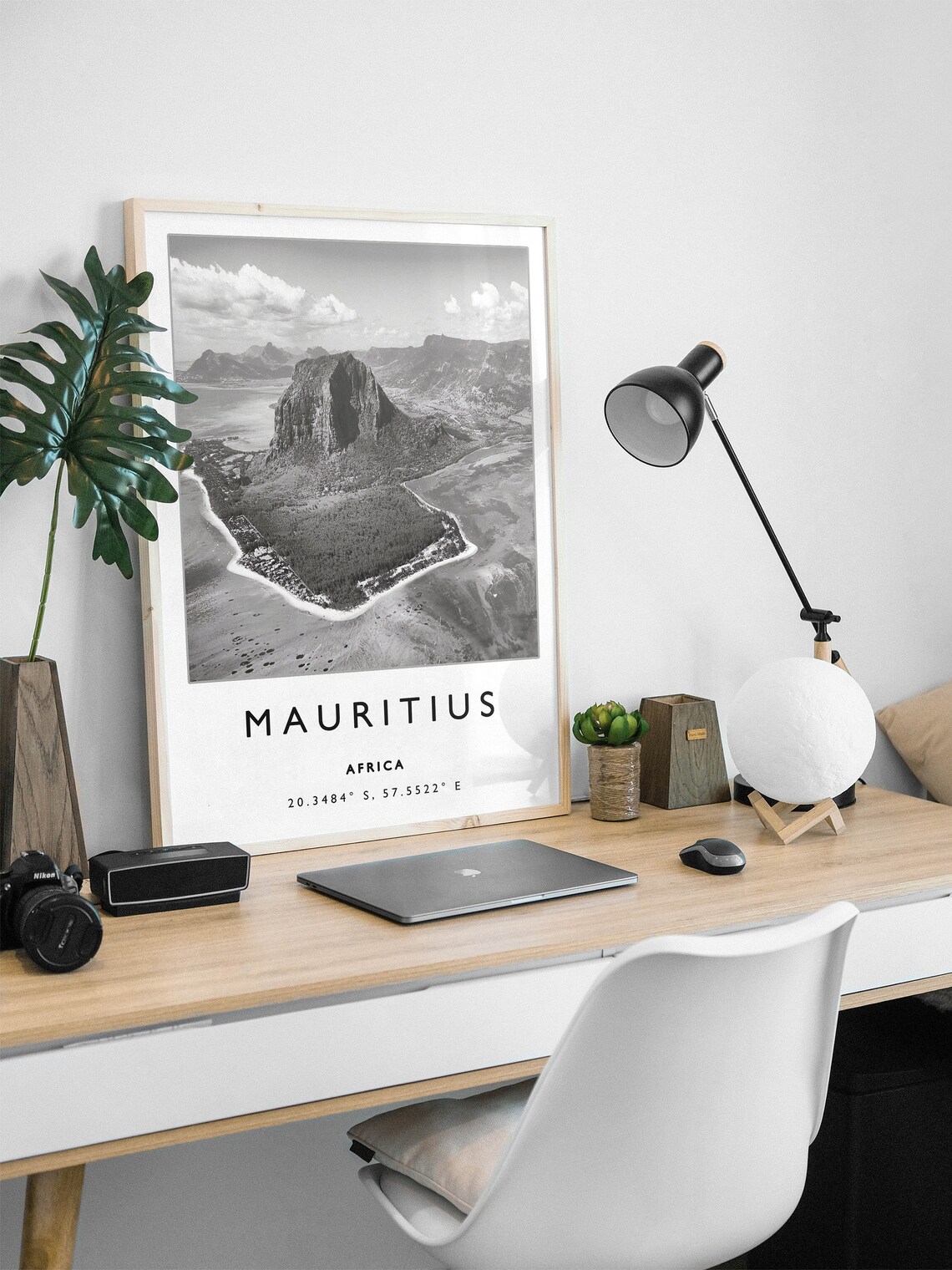 Mauritius Travel Poster, Black and White Beach Print - Image 2