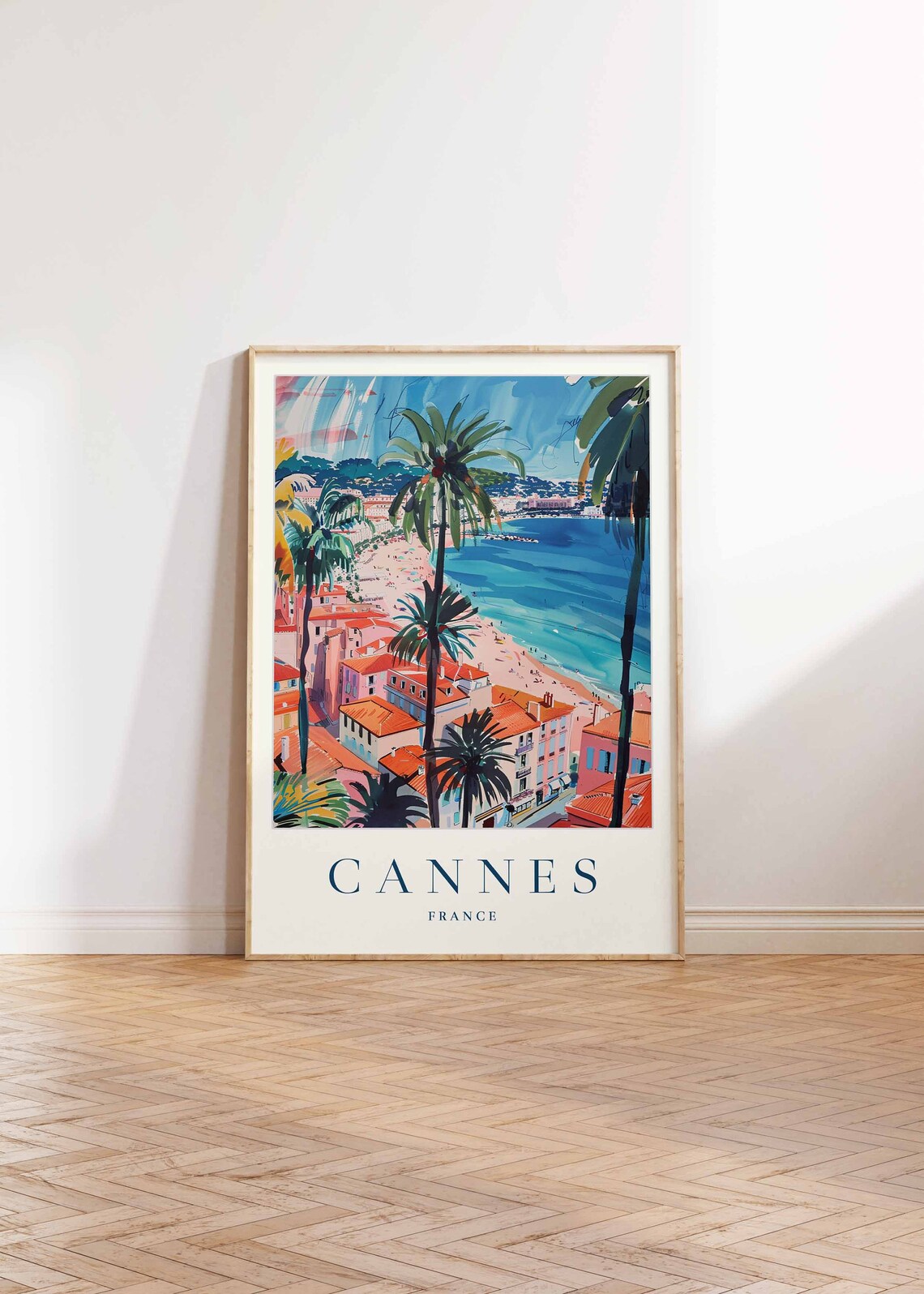 Cannes France Travel Poster French Riviera Beach And Palm Trees - Image 2