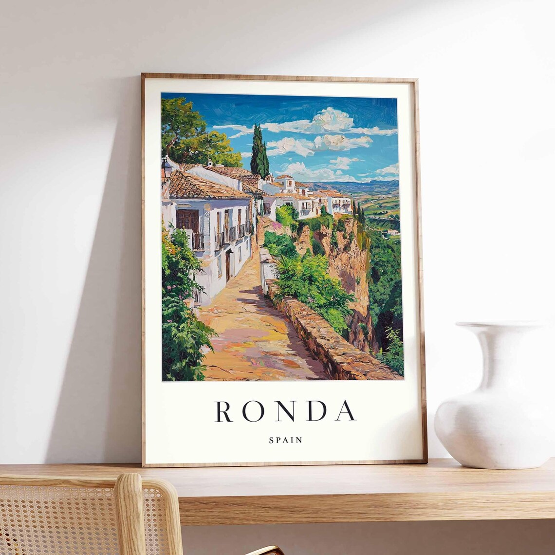 Ronda Spain Poster With Cobbled Cliffside Street And Gorge Views
