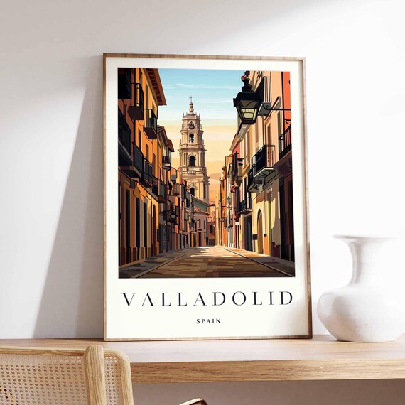 Valladolid Spain Old Town Street Church Tower Golden Hour Poster