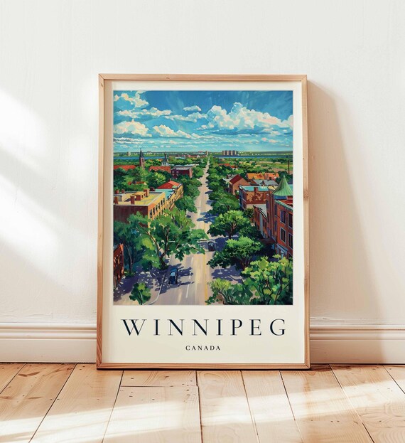Winnipeg Canada Tree Lined Street Summer Cityscape Travel Poster