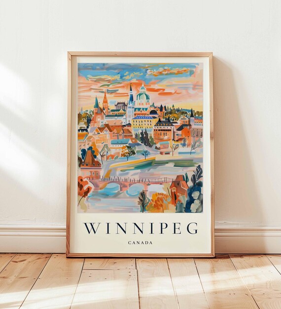 Winnipeg Canada Skyline Sunset River Travel Cityscape Poster