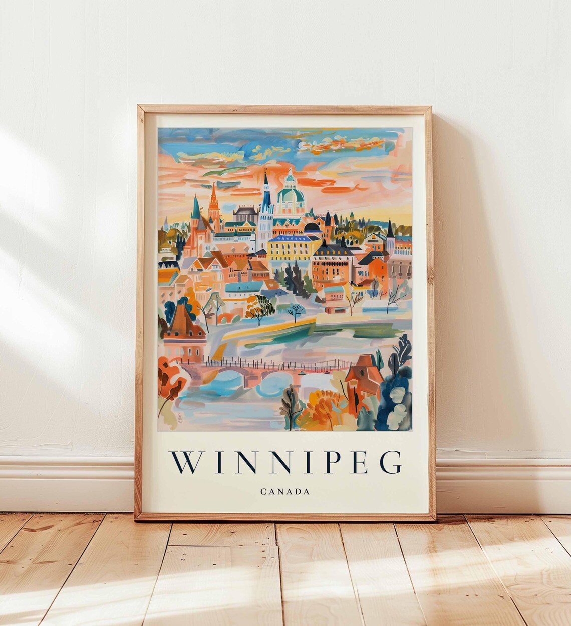 Winnipeg Canada Skyline Sunset River Travel Cityscape Poster