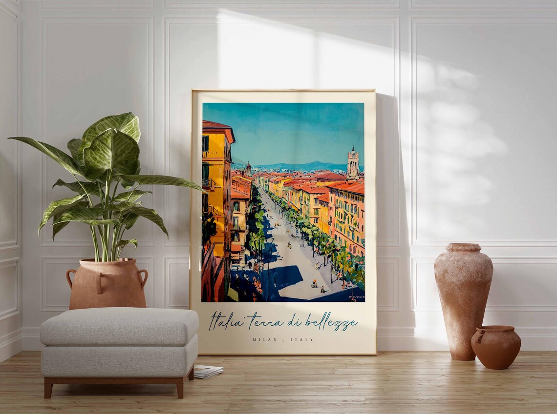 Milan Boulevard Clock Tower Sea View Painting Italy Travel Poster - Image 3