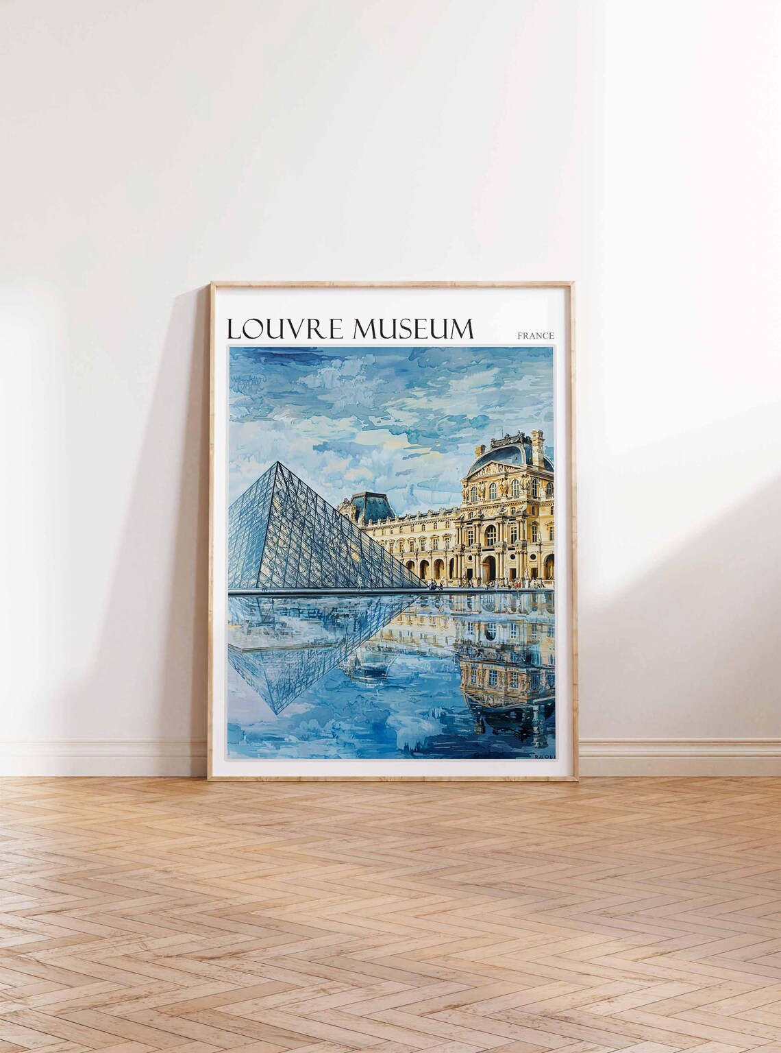 Louvre Museum Glass Pyramid Watercolor Reflection France Poster - Image 4