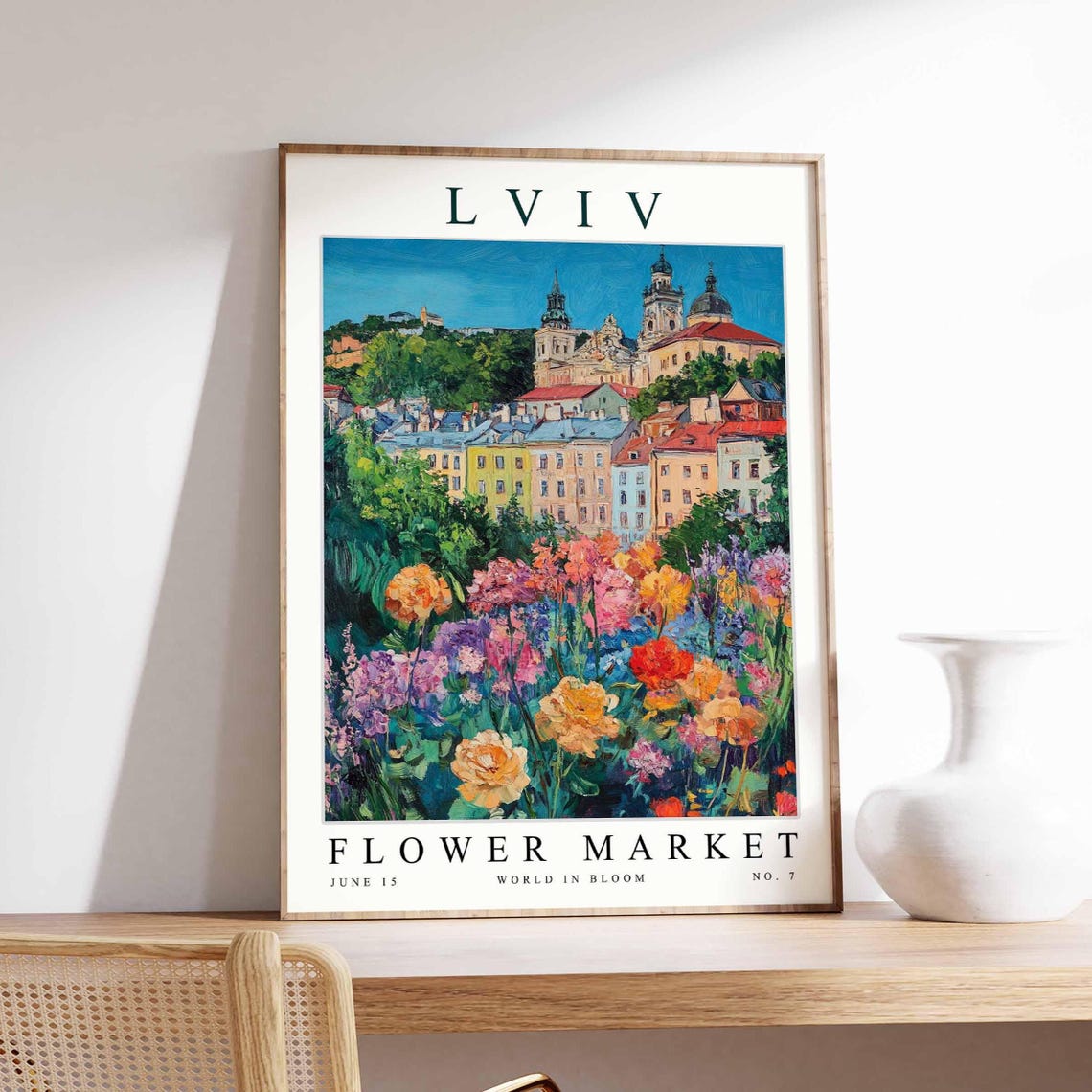 Lviv Flower Market Pastel Old Town Dense Bloom Garden Poster