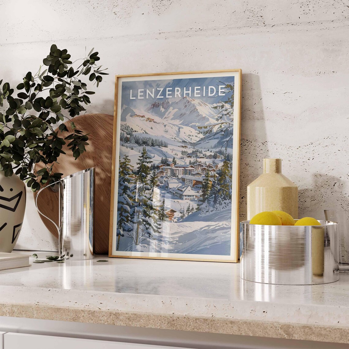 Lenzerheide Switzerland Watercolor Snowy Village Valley Ski Poster - Image 2