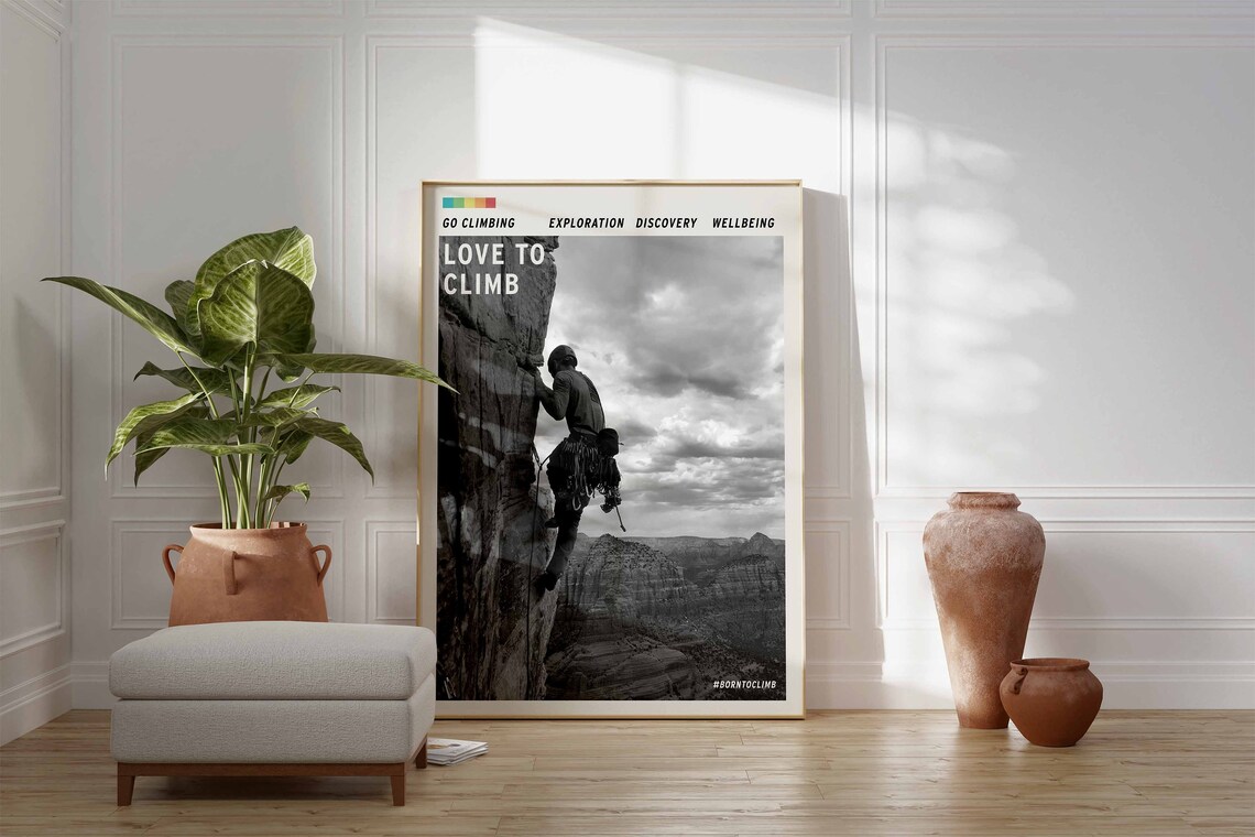 Love to Climb Rock Climbing Black and White Adventure Sports Poster - Image 3