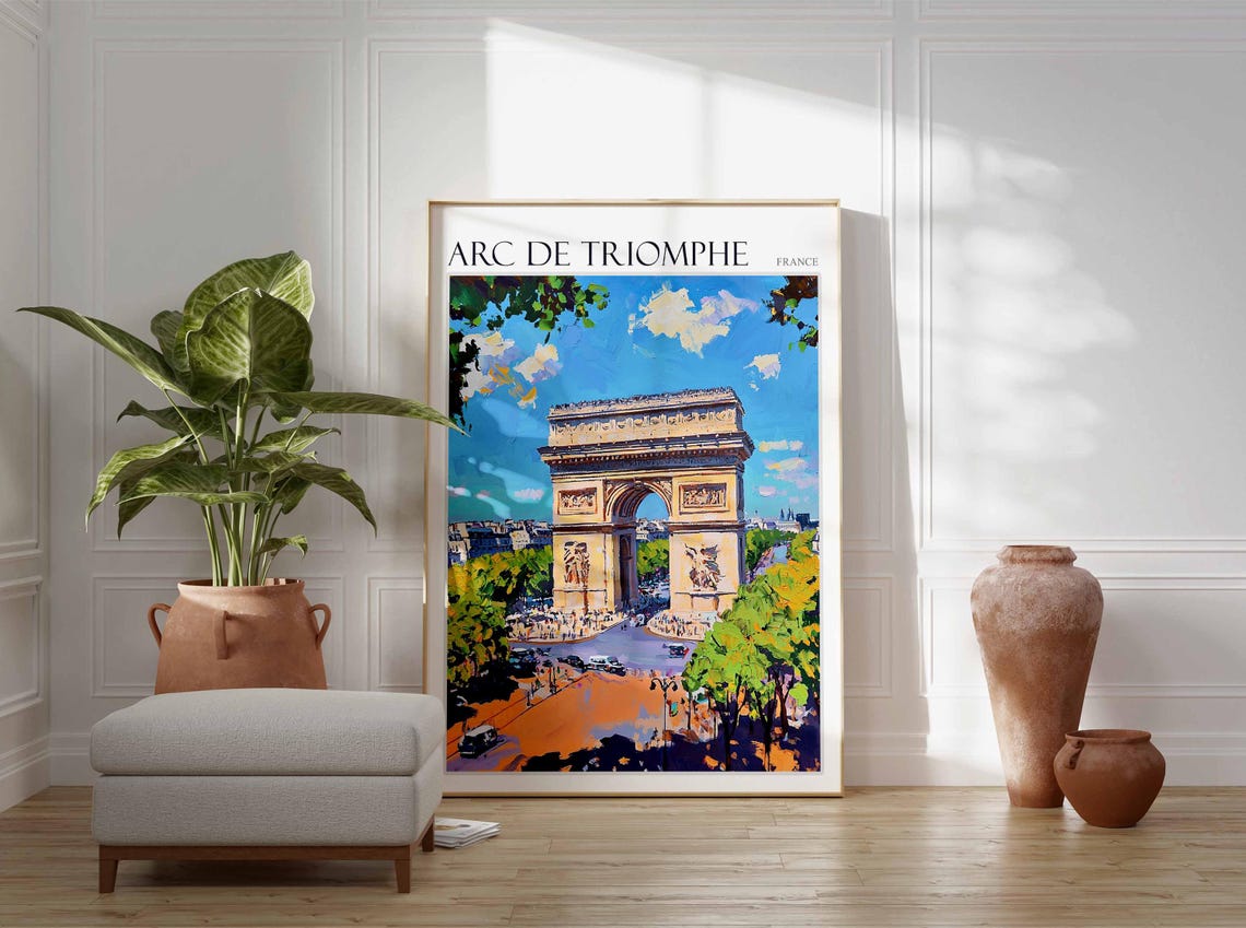 Arc de Triomphe Paris France Leafy Green Avenue Aerial Art Poster - Image 2