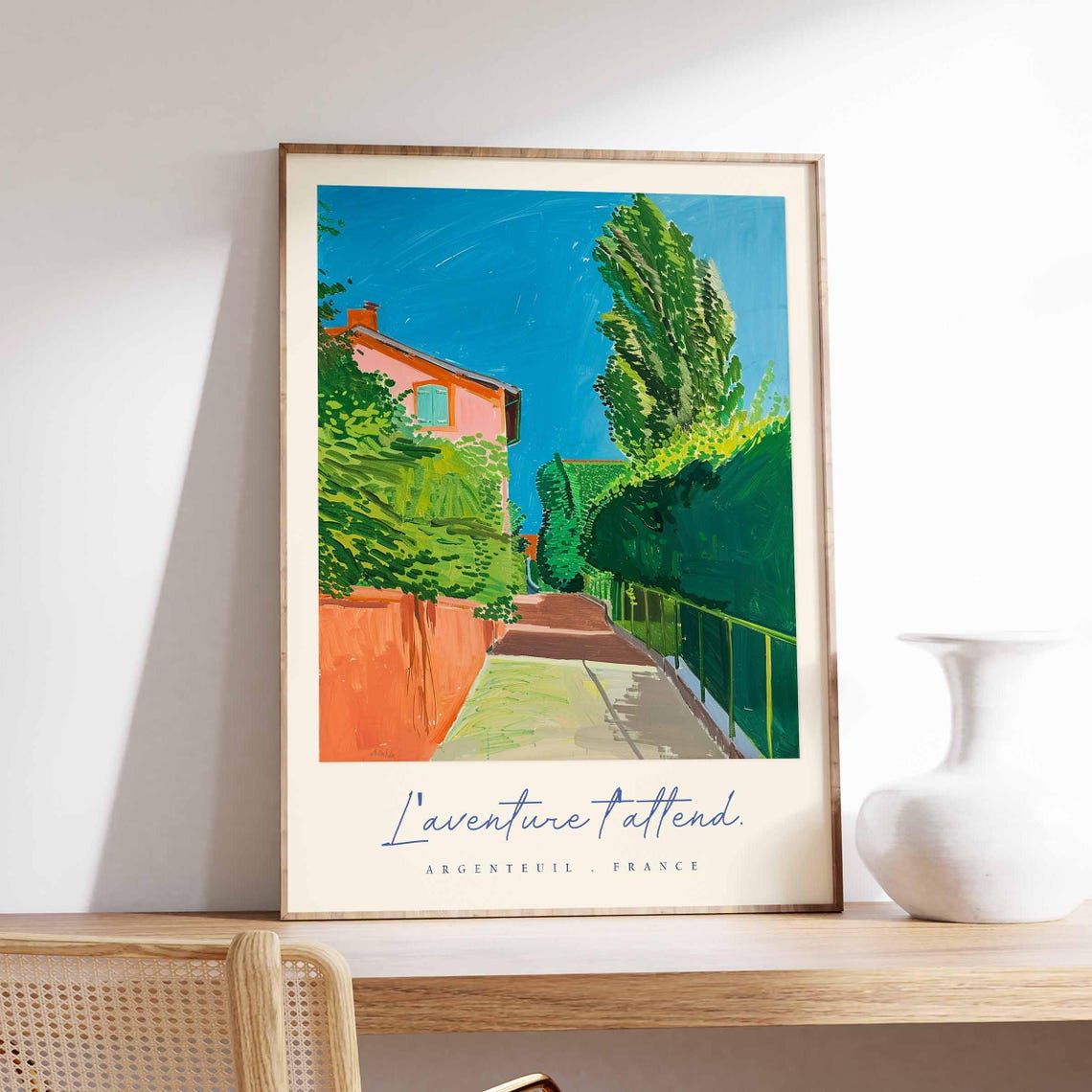 Argenteuil France Travel Poster Cypress Lined Lane Sunny Village Art