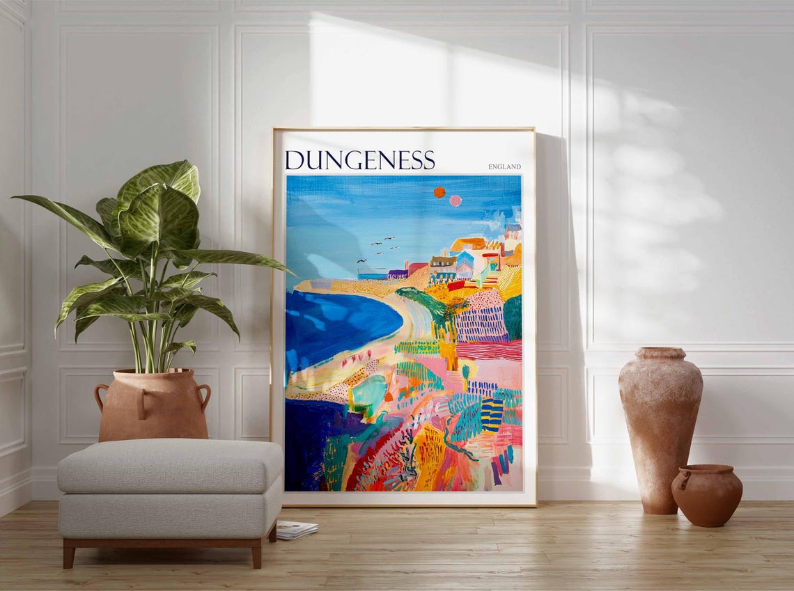 Dungeness England Colorful Abstract Coastal Town Cove Artwork Poster - Image 3