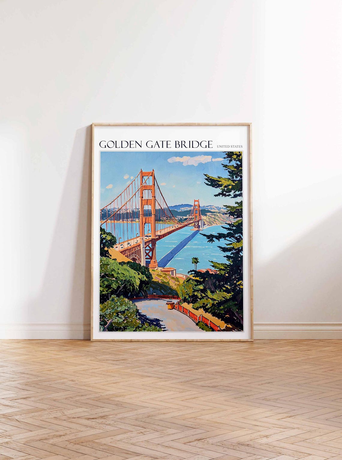 Golden Gate Bridge Cypress Trees Winding Road View Art Poster - Image 3