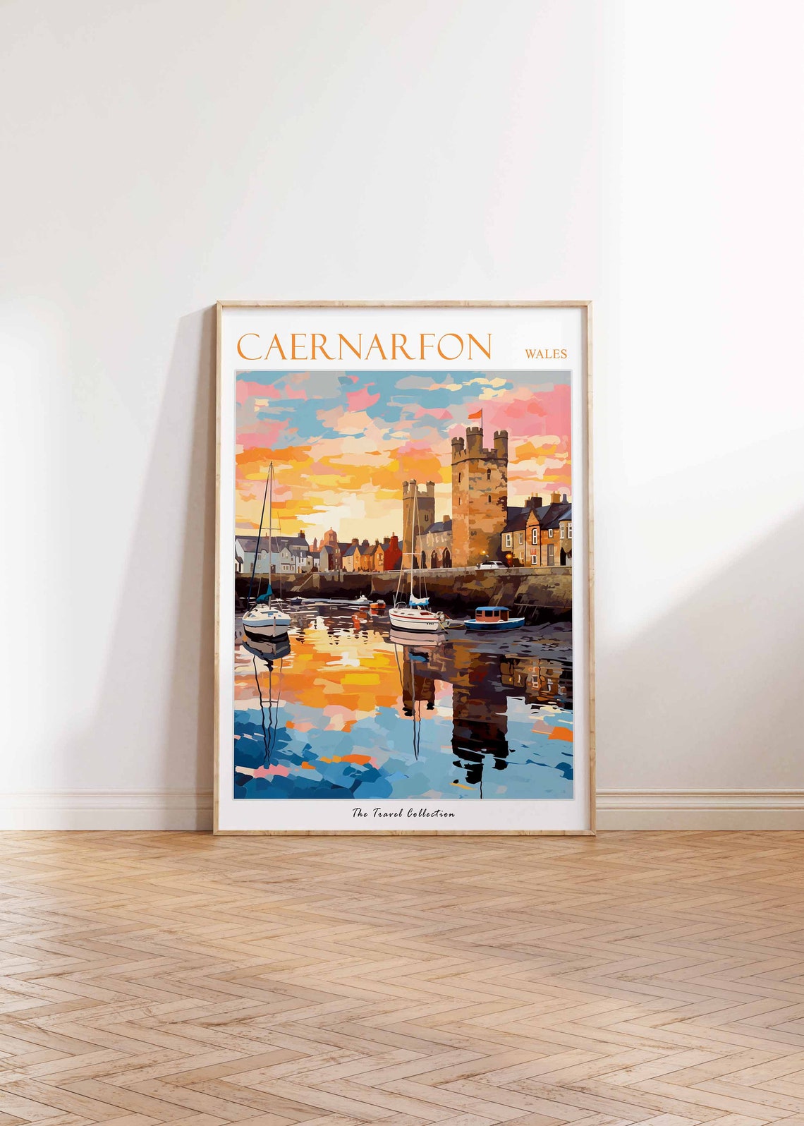 Caernarfon Wales Castle Harbour Sunset Travel Collection Poster - Image 2