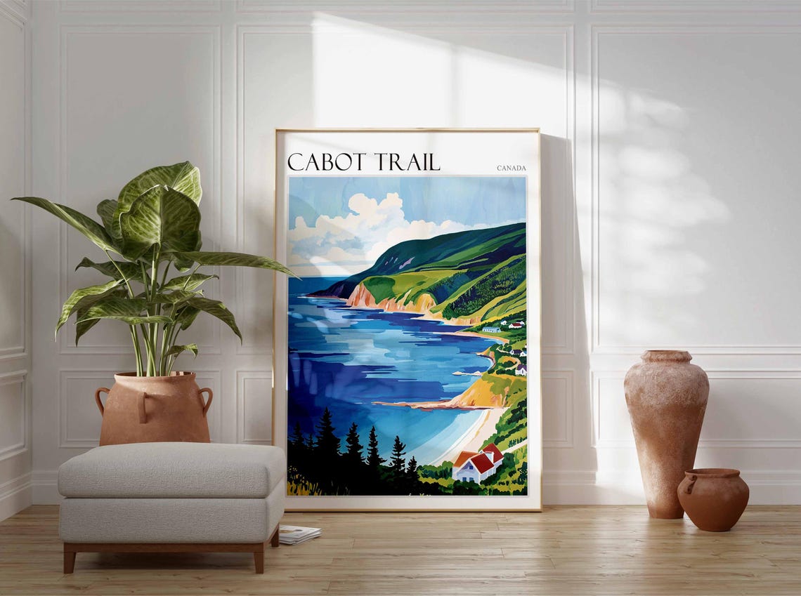 Cabot Trail Canada Coastal Bay Cliffs Cottages Vintage Poster - Image 2