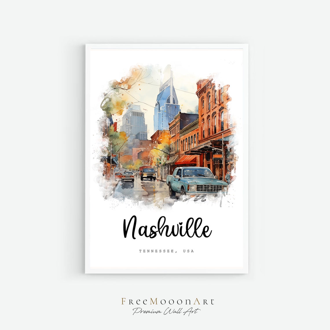 Nashville Tennessee Travel Gifts Nashville City Print Tennessee Wall Art Print Usa Prints Nashville Watercolor Painting