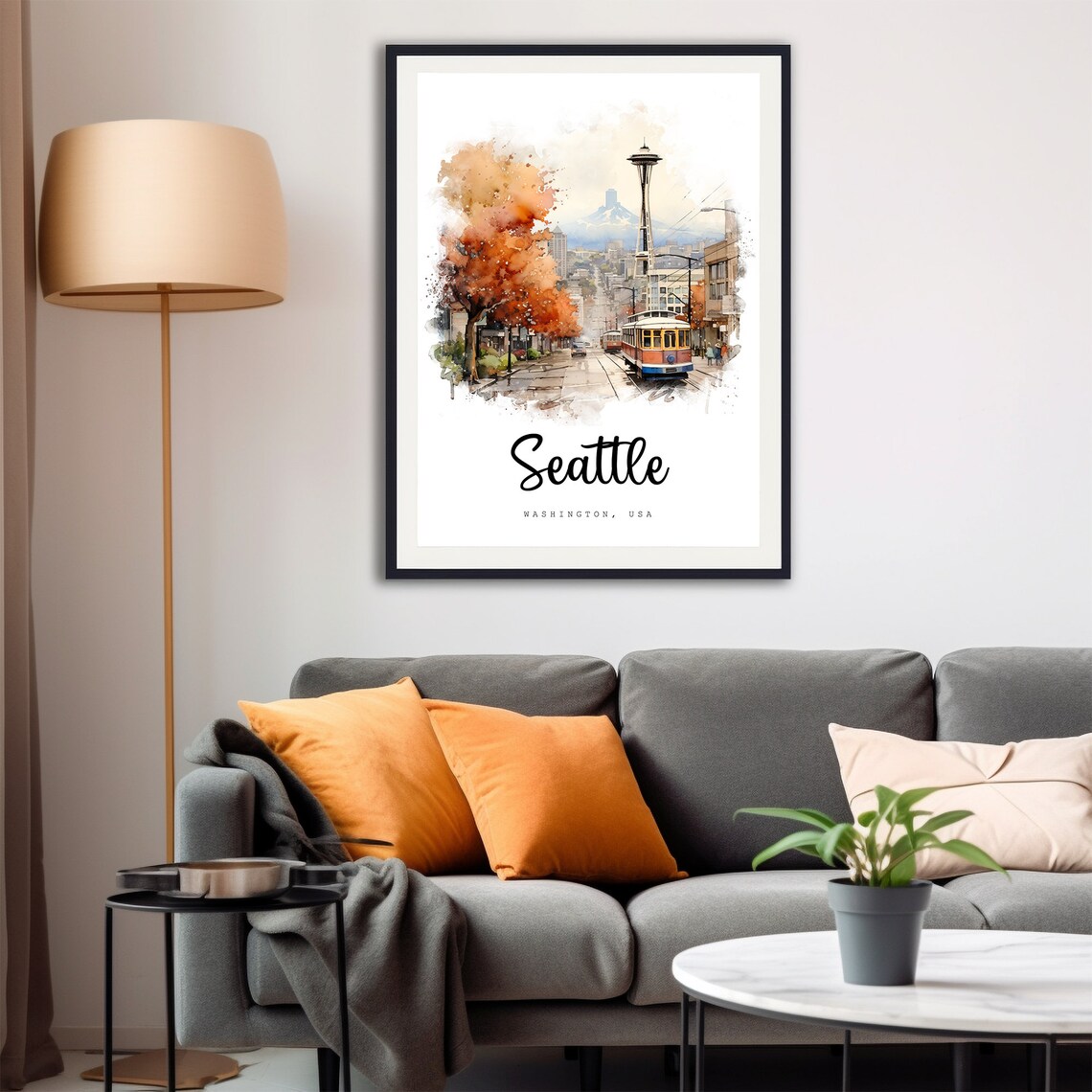 Seattle Washington Streetcar Space Needle Watercolor Travel Poster - Image 4