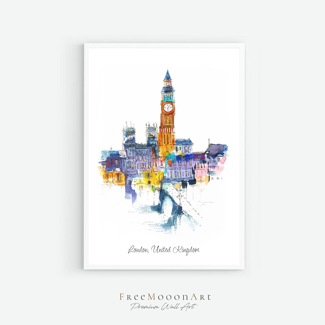 London United Kingdom Big Ben Watercolor Poster Colorful Cityscape Art - Image 2