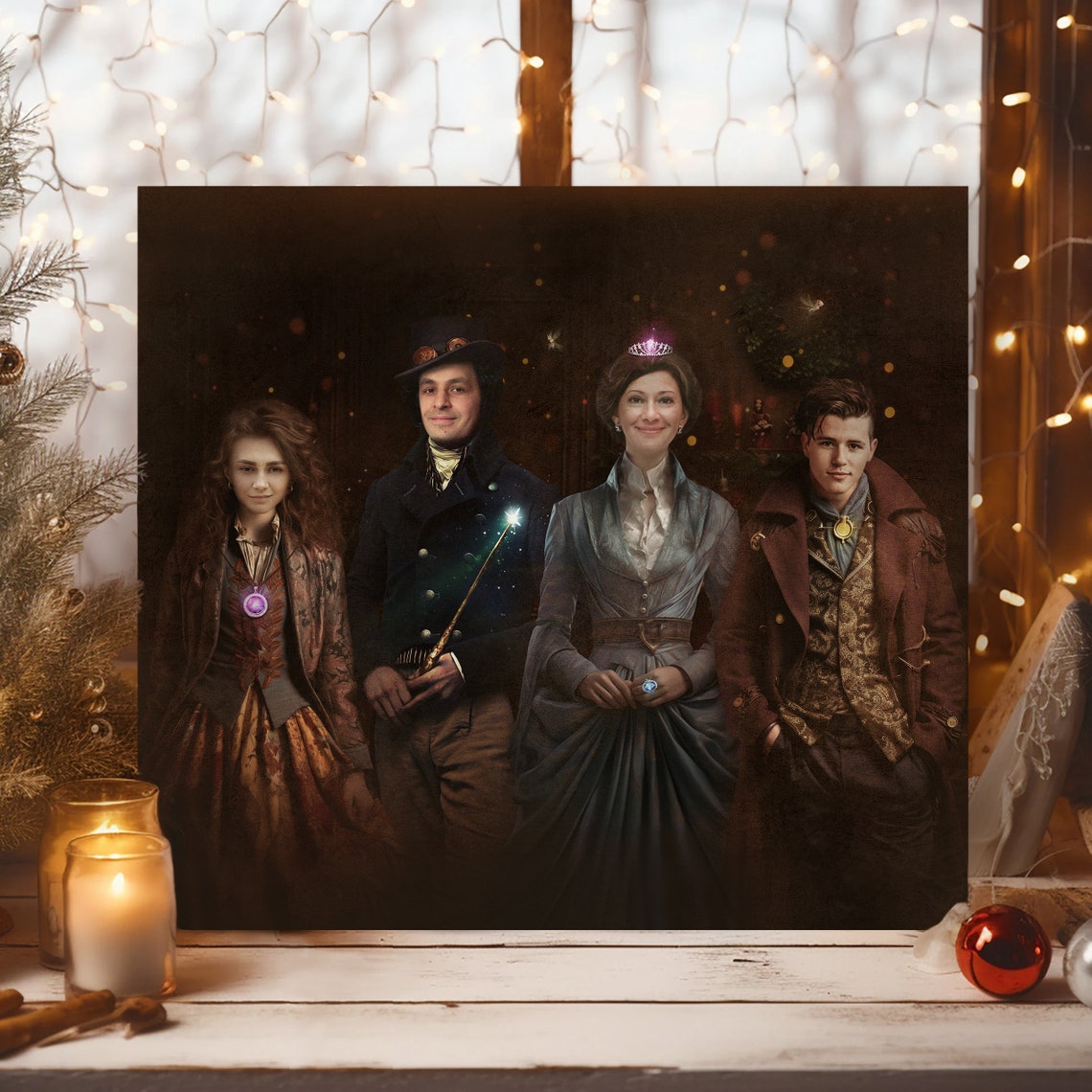Wizard Family Magical Christmas Custom Group Portrait Poster Gift