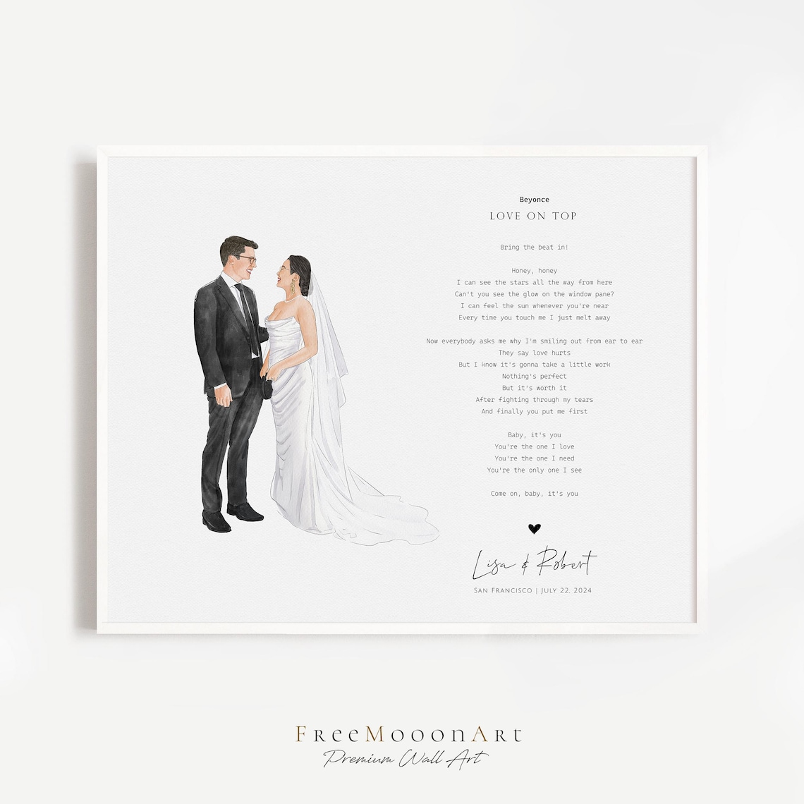Custom First Dance Song Lyrics Print Wedding Portrait Watercolor Keepsake - Image 4