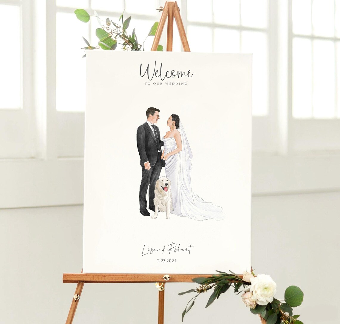 Welcome To Our Wedding Couple Watercolor Sign Portrait Poster - Image 3