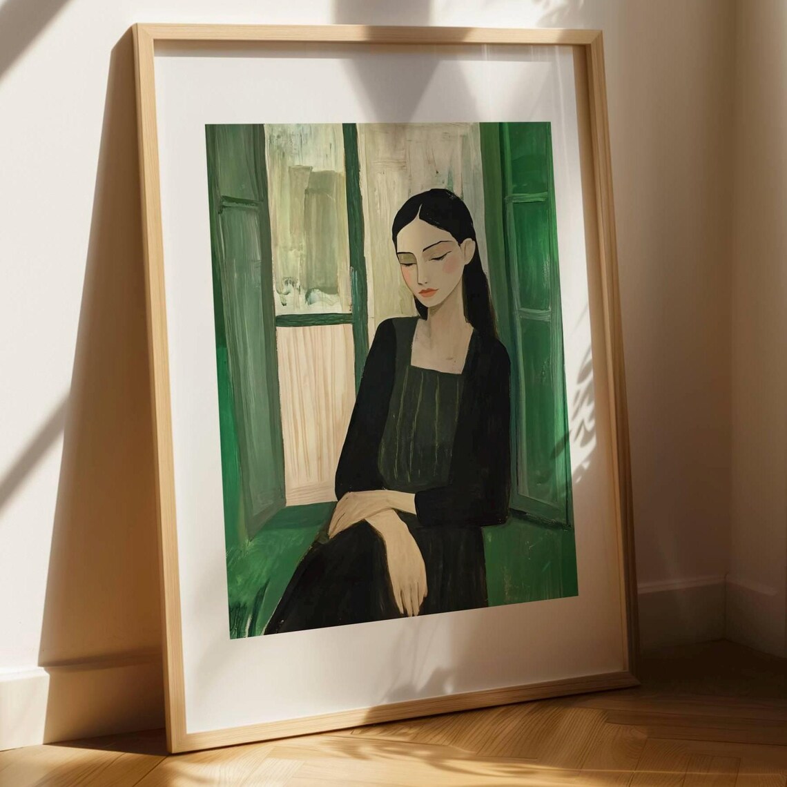 Woman Sitting At Green Window Contemplative Oil Painting Print
