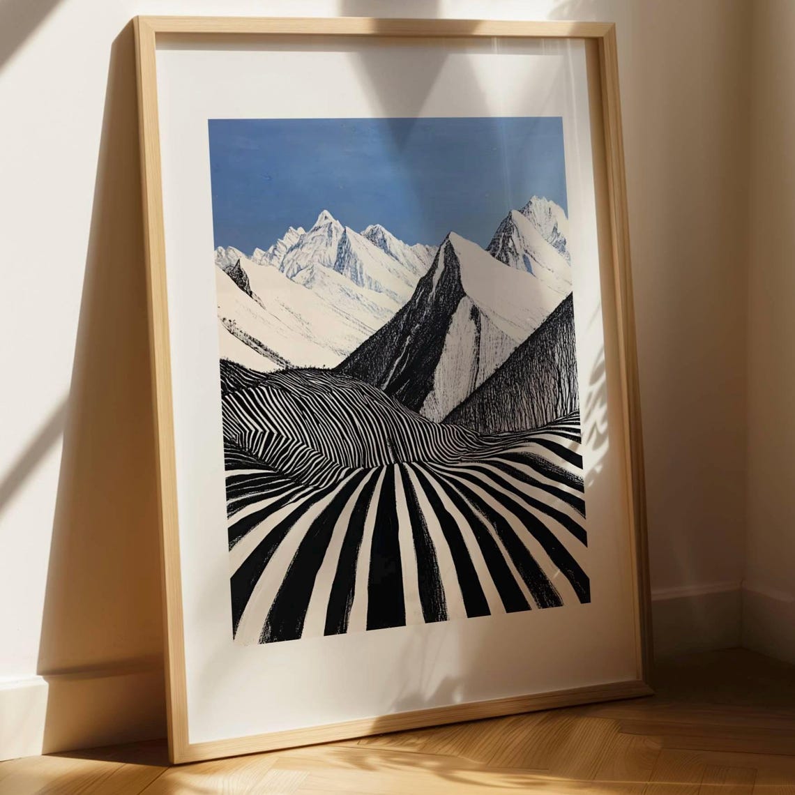 Abstract Mountain Landscape Bold Black White Peaks Modern Nature Wall Art