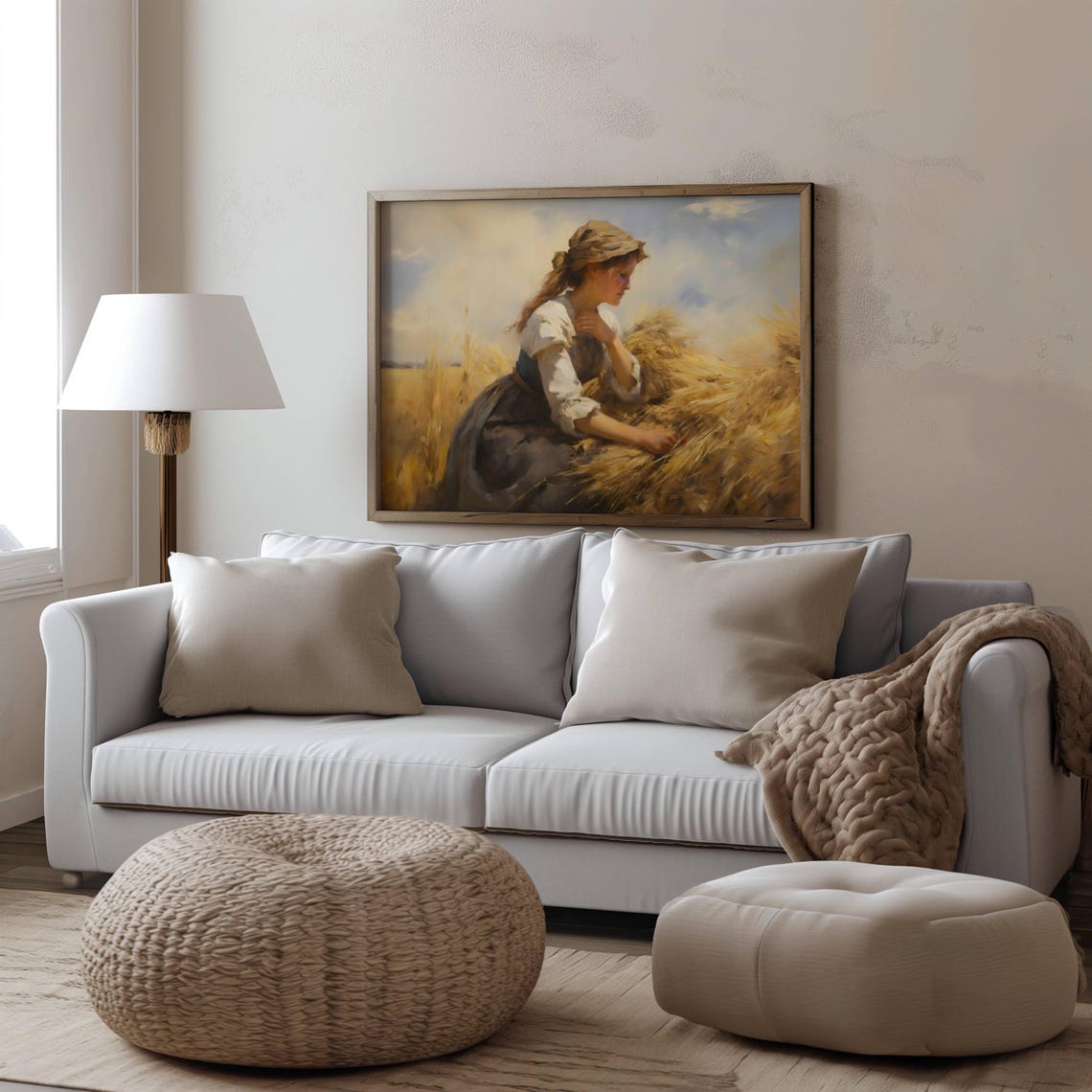 Woman Resting in a Golden Wheat Field at Harvest Time Wall Art - Image 2