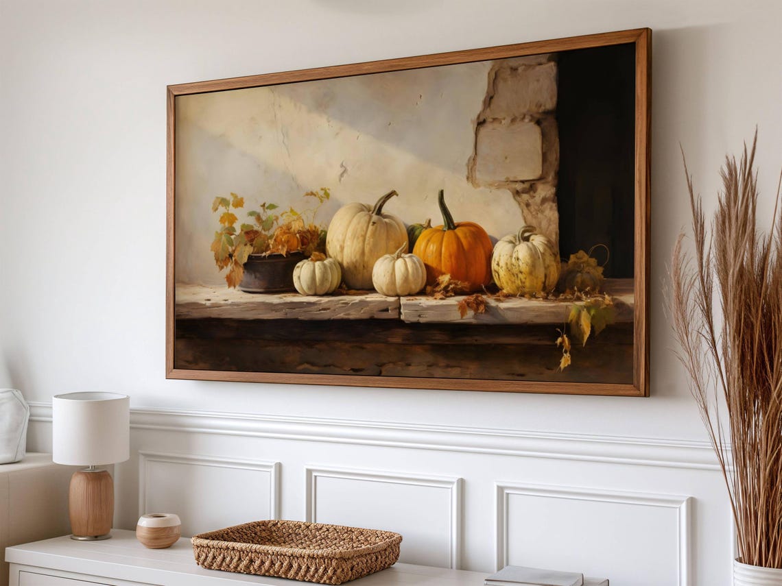 White Pumpkins on Sunlit Rustic Windowsill Minimal Fall Poster - Image 2