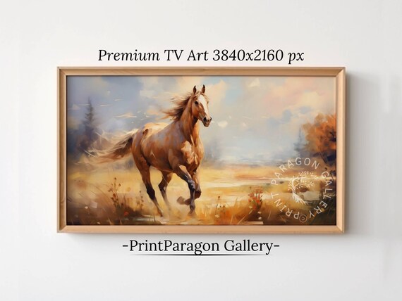 Chestnut Horse Galloping Golden Meadow Equine Oil Painting Motion Poster