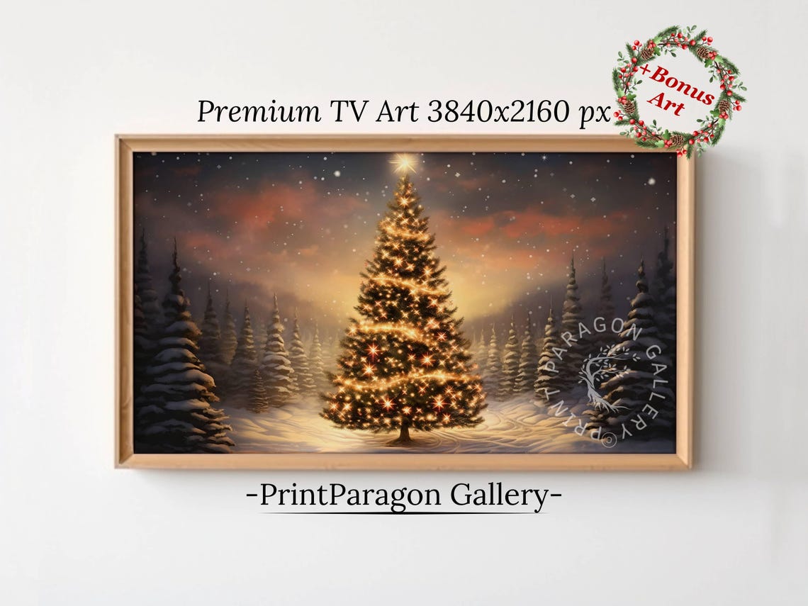 Glowing Christmas Tree Snowy Night Forest Holiday Scene Poster