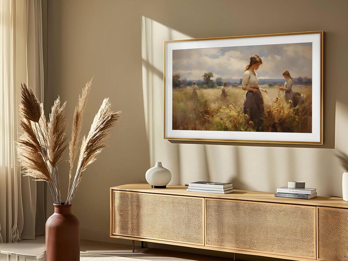 Woman Gathering Wildflowers In Meadow Vintage Impressionist Field Poster - Image 2
