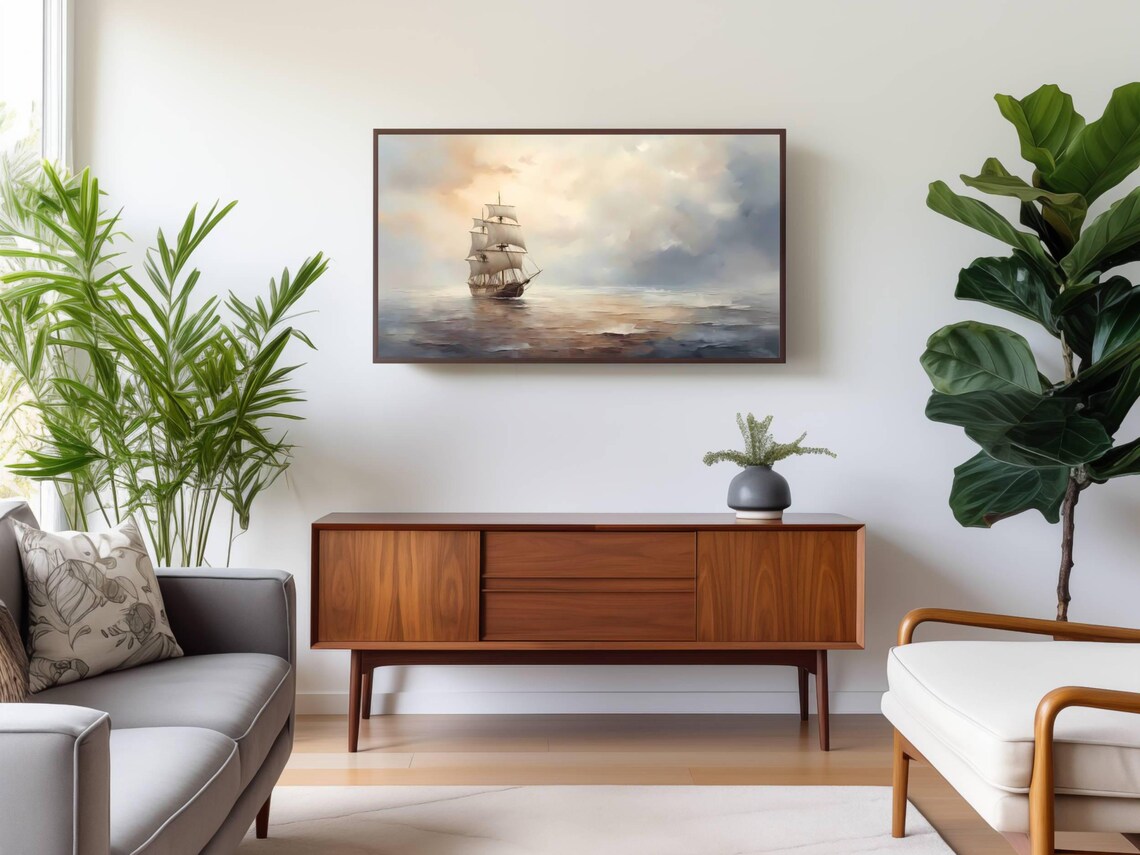 Tall Sailing Ship on Calm Seas Vintage Nautical Painting Poster - Image 2