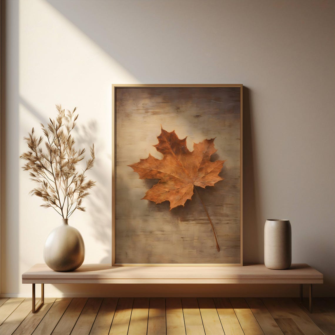 Single Rustic Maple Leaf on a Warm Vintage Background Wall Art - Image 2