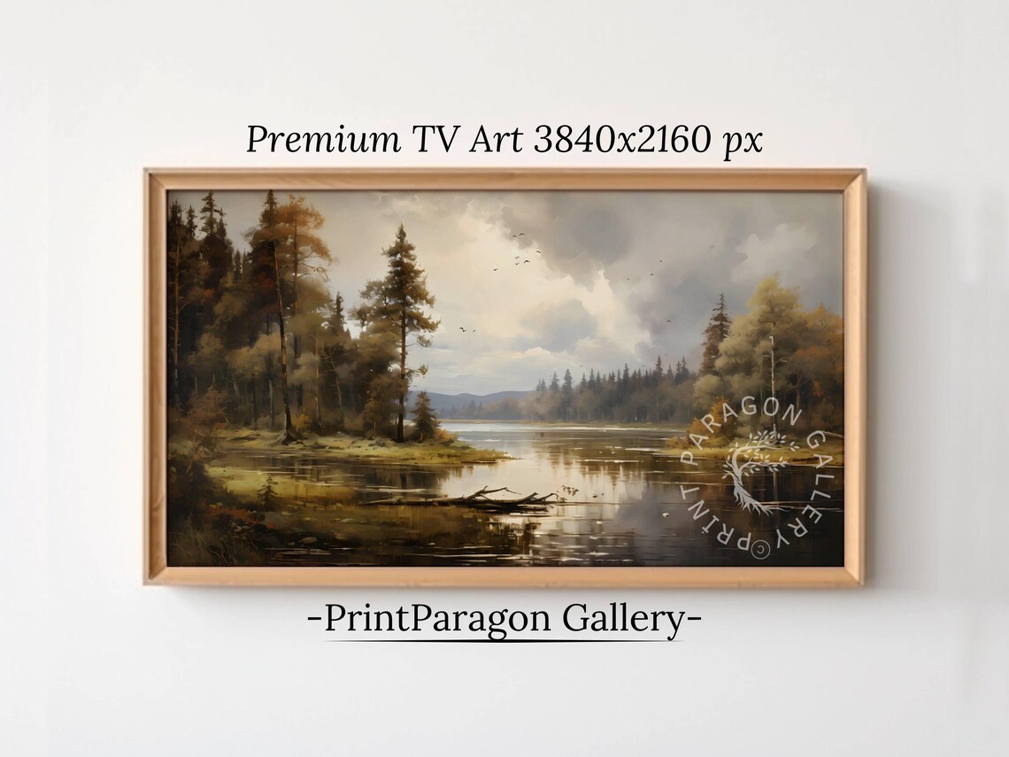Antique Forest Lake Vintage Woodland Waterscape Oil Painting Poster
