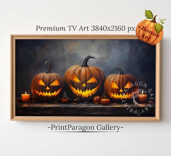 Three Glowing Jack O Lanterns with Candles Halloween Night Poster
