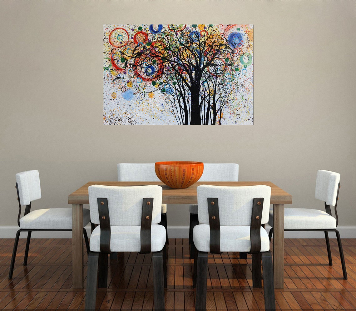 Colorful Abstract Tree Black Branches Splatter Modern Art Poster - Image 3
