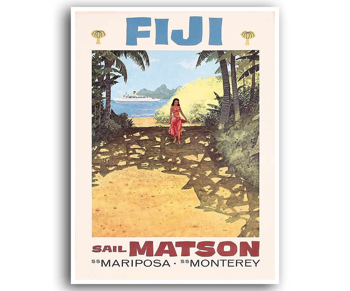 Fiji Retro Travel Poster Art Print, Home Decor