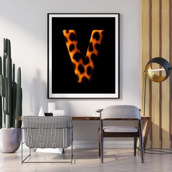 V Leopard Wall Art Animal Print Decor Wild Glam Poster Safari Boho Jungle Monogram