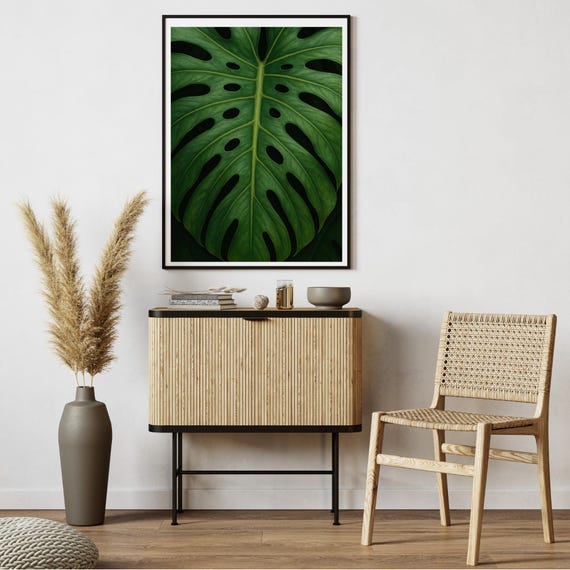 Nature Photography Wall Art Monstera Leaf Botanical Print Tropical Green Plant Closeup