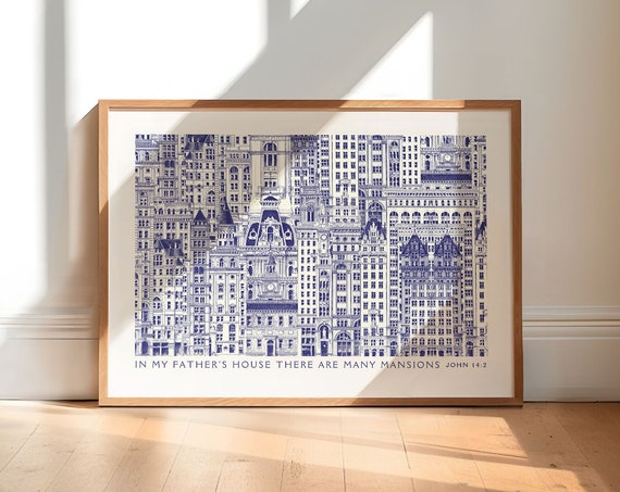 John 142 Many Mansions Vintage Print Christian Wall Art Wall Art Bible Verse Wall Art Landscape Mural Art Scripture Decor