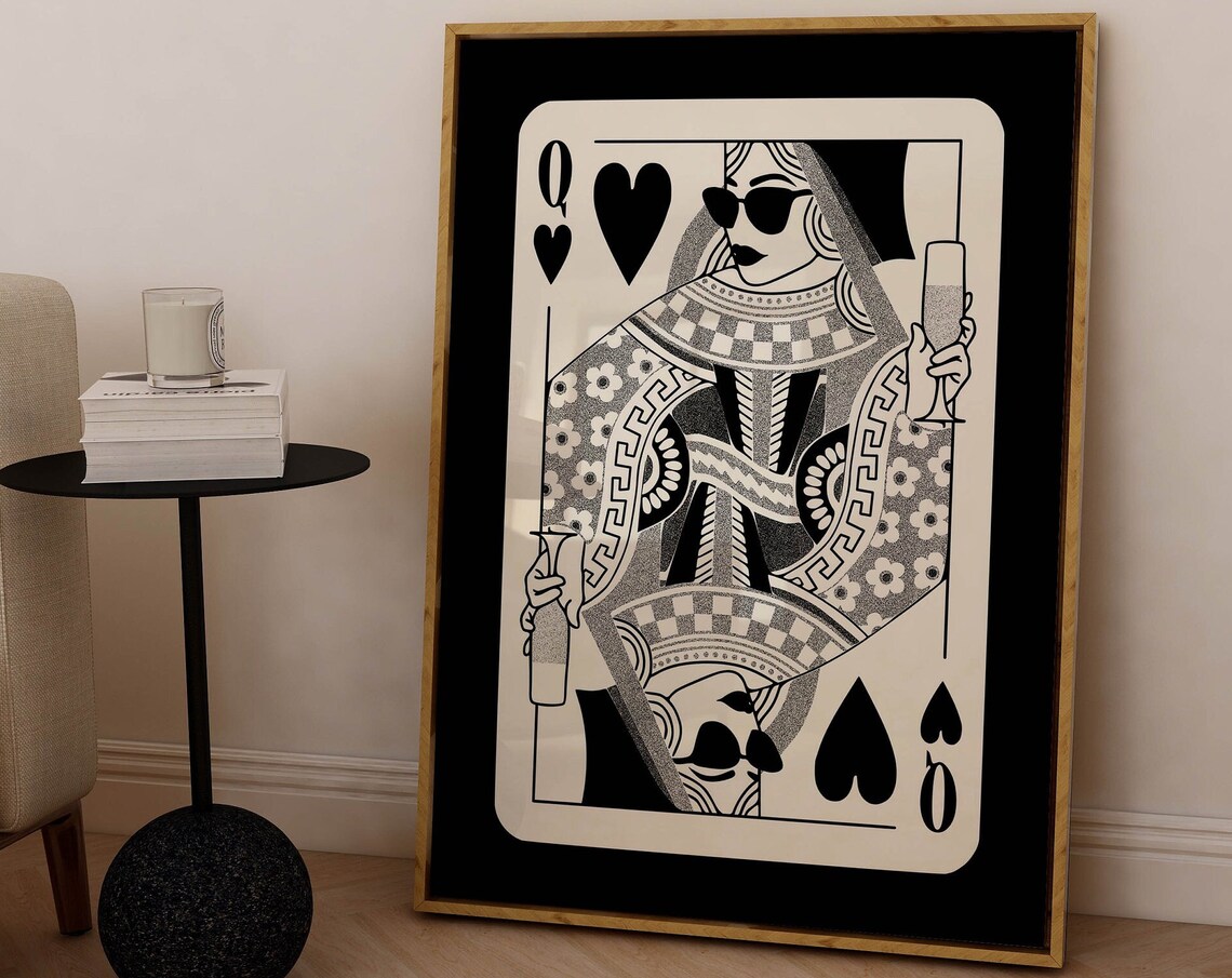Queen Of Hearts Bar Cart Art Print, 70s Style