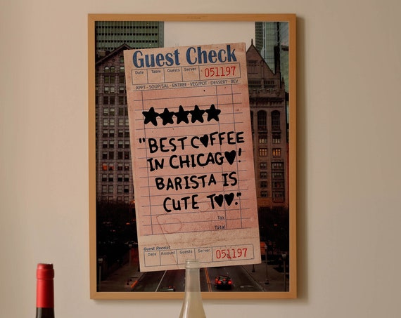 Chicago Wall Art Guest Check Print Retro Kitchen Decor Coffee Wall Art Guest Check Print City Poster Guest Check Wall Art Trendy Prints