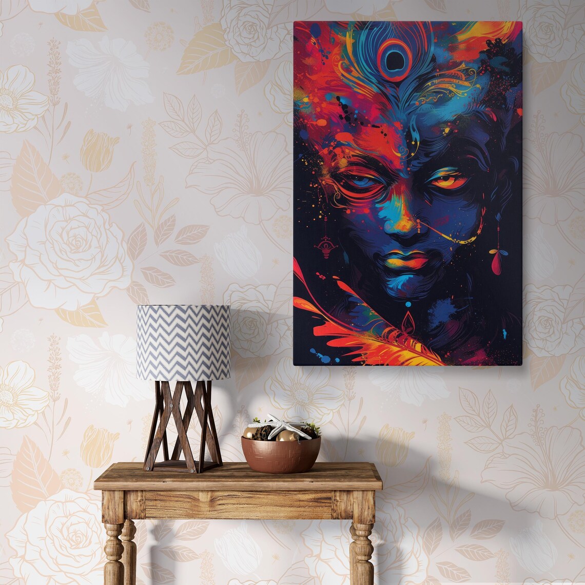 Krishna Wall Art Print, Spiritual Abstract Painting